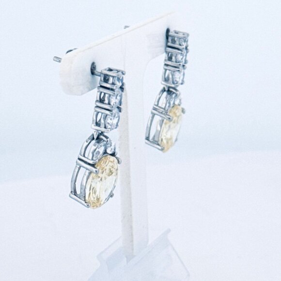 Estate Yellow & White Cubic Zirconia Drop Dangle Earrings 925 Silver 6.40g - Picture 3 of 11